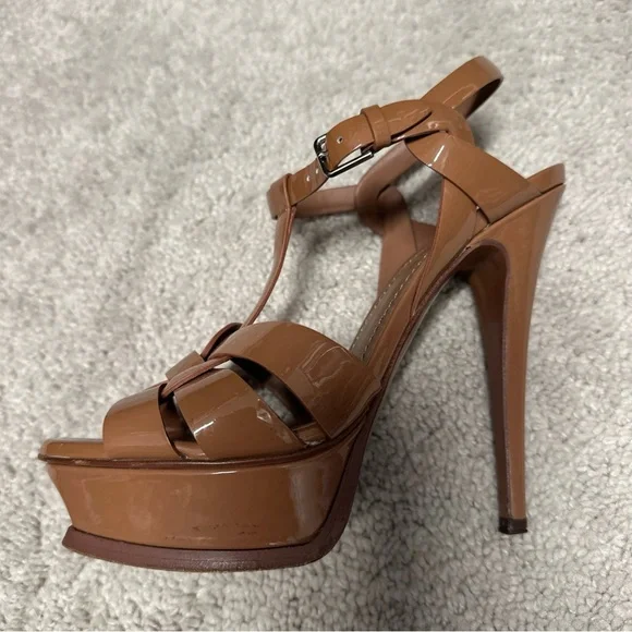 YSL Yves Saint Laurent Tribute Patent T-Strap Platform Sandal Size 35.5 (EU) - Picture 12 of 16